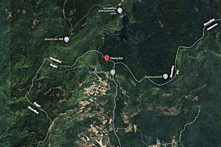 Vụ nổ súng xảy ra gần Chong Bok, quận Nam Yuen, tỉnh Ubon Ratchathani. Ảnh: Google Maps