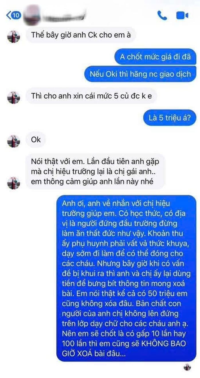 Tin nhắn xin thương lượng gỡ bài của một giáo viên Trường tiểu học Hải Thanh A
