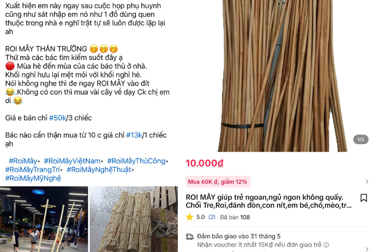 Sát kỳ nghỉ hè, roi mây trở thành mặt hàng hot trên "chợ mạng".