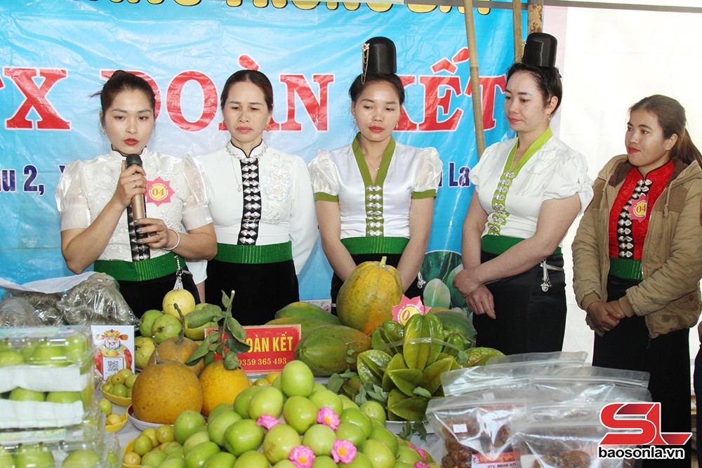 Gian hàng quảng bá, giới thiệu sản phẩm của HTX Đoàn Kết, xã Mường Bú, huyện Mường La.