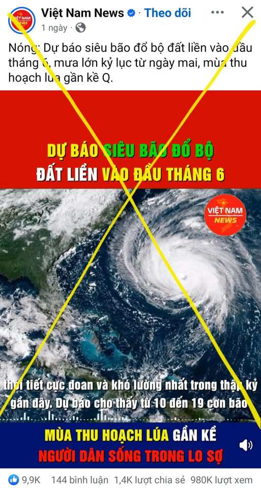 Tin giả về siêu bão xuất hiện đầu tháng 6 lan truyền trên mạng xã hội.