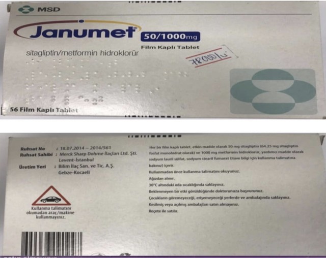 Mẫu thuốc Janumet 50/1000mg (Sitagliptin/Metformin); Số lô: 24497505A thu được tại Nhà thuốc Đức Anh (Huỳnh Thúc Kháng, Đống Đa, Hà Nội). Ảnh: CQLD