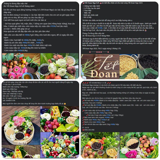 Trên "chợ mạng"&nbsp;mâm cỗ cúng Tết Đoan Ngọ được rao bán đa dạng.