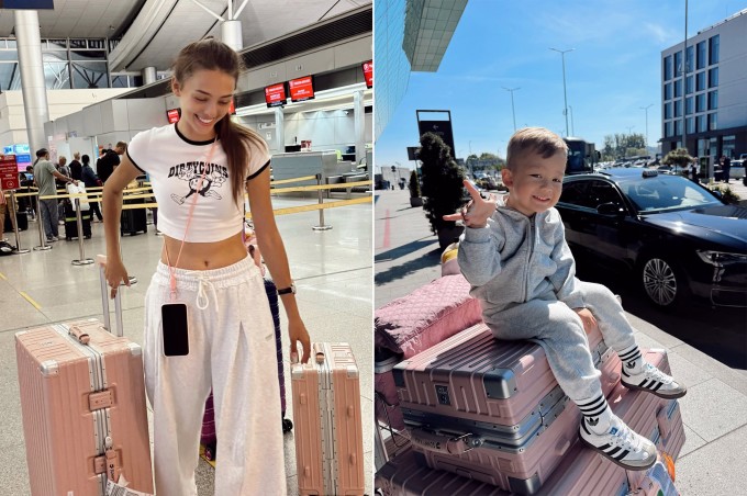 Dianka và con trai trải qua hành trình di chuyển dài bằng máy bay và đường bộ để về Ukraine. Ảnh: Instagram Dinaka Zakhidova