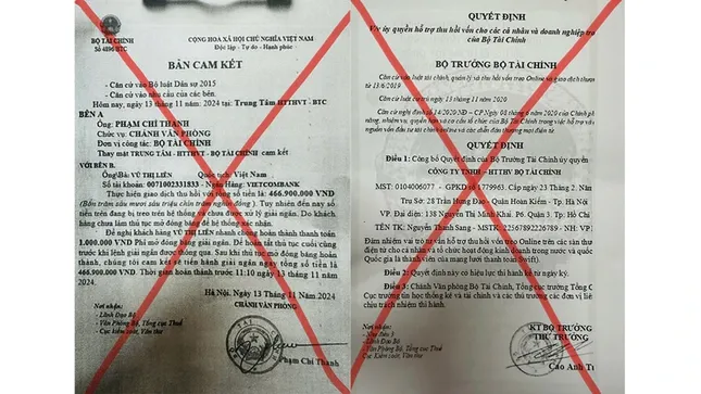 Văn bản giả mạo chữ ký, con dấu của Lãnh đạo Bộ Tài chính.