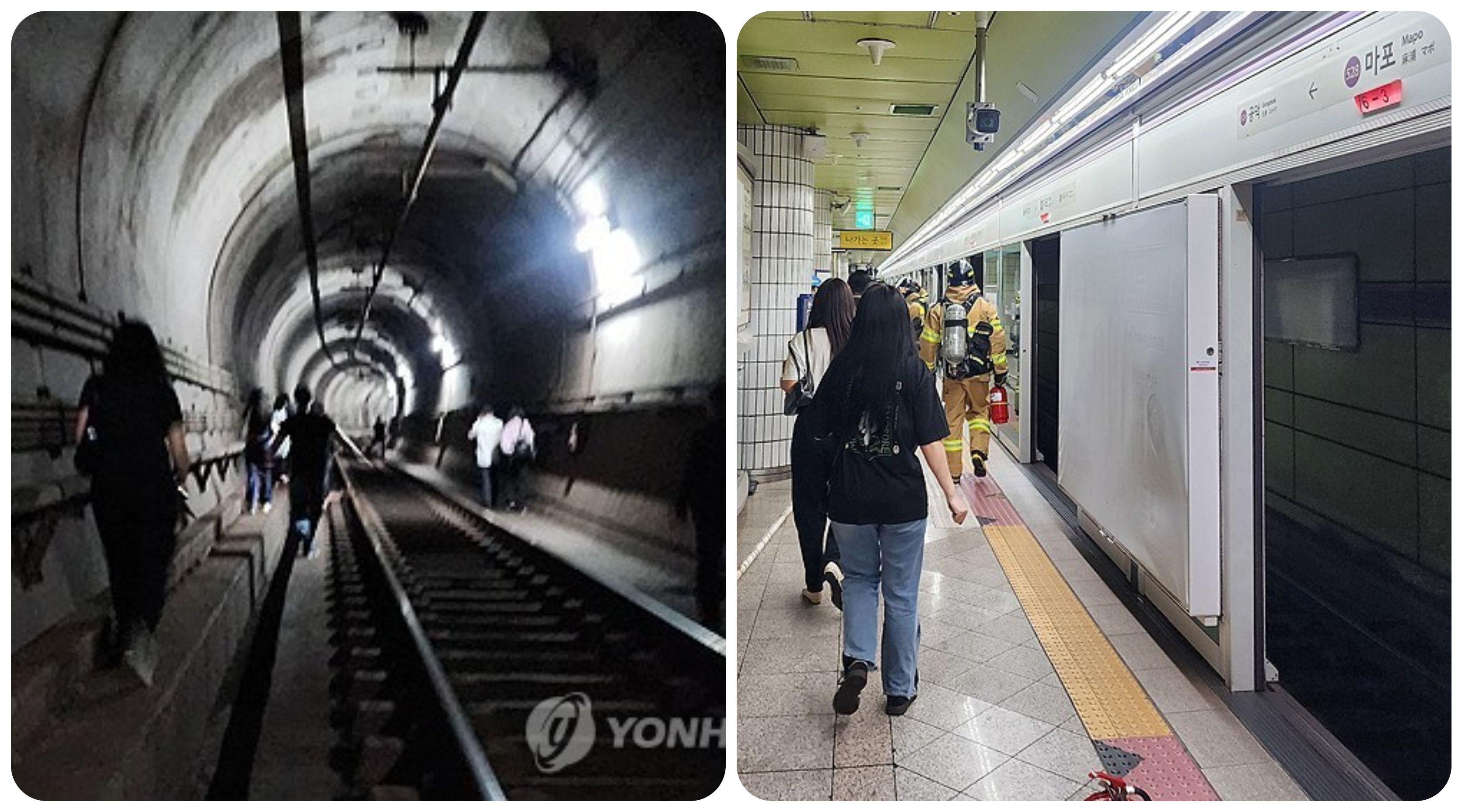 Hiện trường vụ đốt tàu điện ngầm ở Seoul (ảnh: Yonhap)
