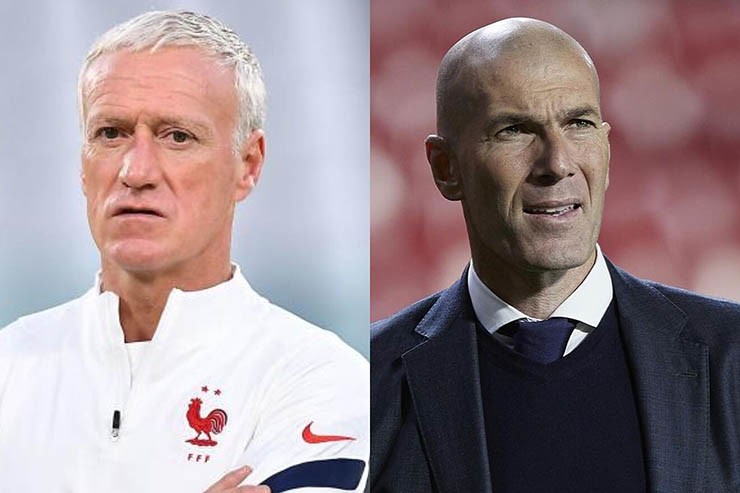 HLV Zidane (bên phải) chờ thay HLV Deschamps tại ĐT Pháp