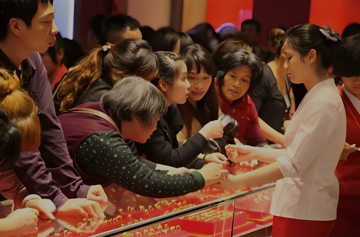 Tổng lượng vàng tiêu thụ của Trung Quốc trong quý I/2025 đạt 290,492 tấn. Ảnh: Baidu