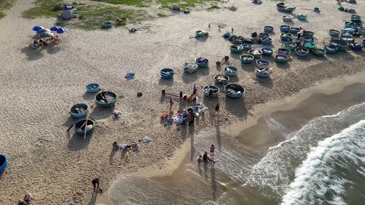 Người dân đánh bắt hải sản tại biển Phan Thiết.
