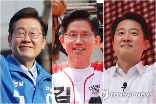 (từ trái sang) Ông Lee Jae-myung thuộc đảng DP, ông Kim Moon-soo của đảng PPP và ông Lee Jun-seok đại diện đảng NRP. Ảnh: YONHAP