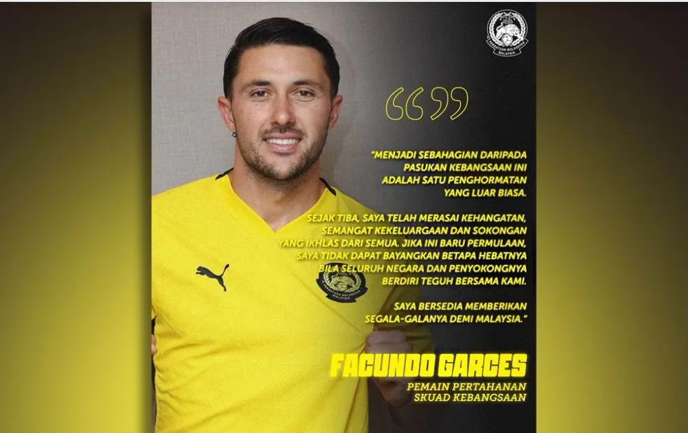 Hậu vệ Facundo Garces người Argentina sẽ khoác áo đội tuyển Malaysia. Ảnh: LĐBĐ MALAYSIA