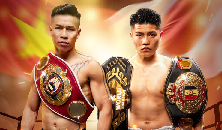 Văn Thảo (bên trái) trước trận đấu lịch sử với Tsuboi (bên phải) vào 8/6