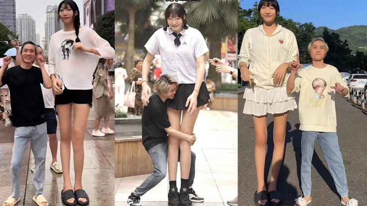 Cặp đôi chênh lệch chiều cao tới hơn nửa mét. Ảnh: 163.com.