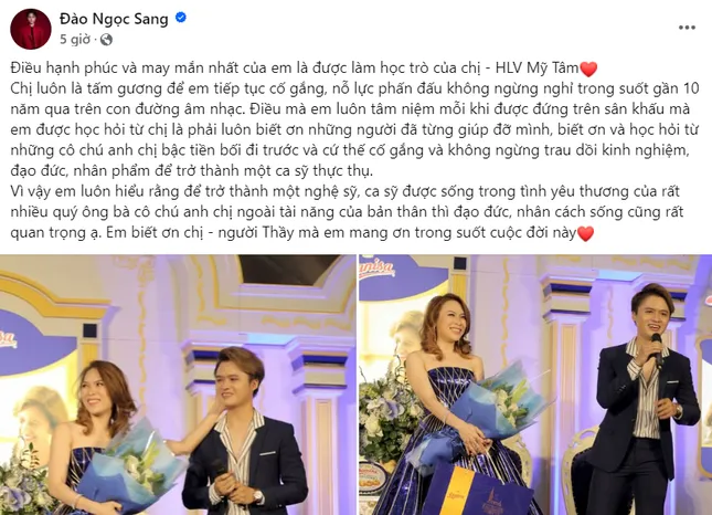 Sau khi nên duyên thầy trò, Đào Ngọc Sang và Mỹ Tâm giữ mối quan hệ tốt trong nhiều năm nay.