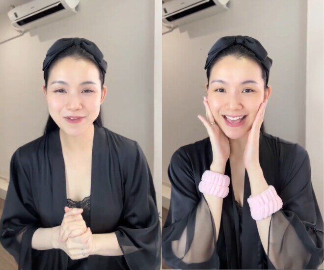 Ở tuổi U40, cô cho biết chú trọng chăm sóc da bằng cách áp dụng công nghệ làm đẹp tại spa, kết hợp ăn uống khoa học, tránh bị stress.