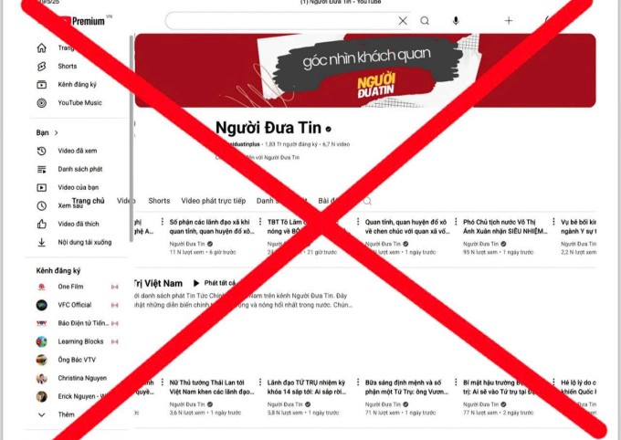 Kênh YouTube "Người Đưa Tin". Ảnh chụp màn hình