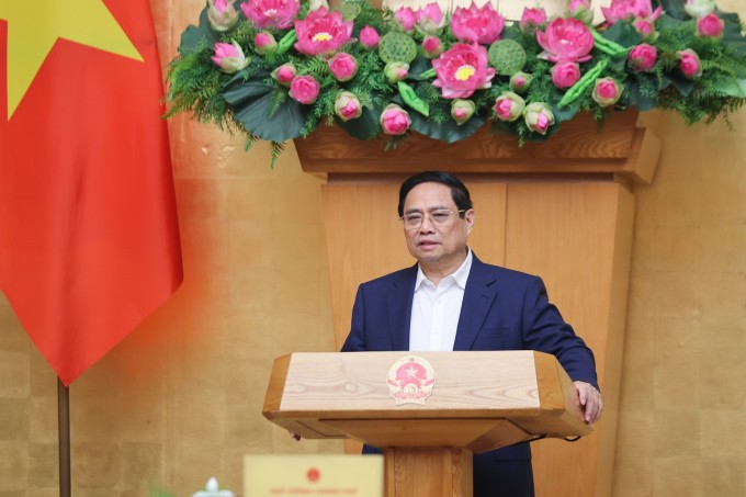 Thủ tướng Phạm Minh Chính phát biểu tại phiên họp Chính phủ, ngày 4/6. Ảnh: VGP