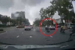 Clip: Thót tim cây bất ngờ đổ ra đường, người phụ nữ đi xe máy lao thẳng vào