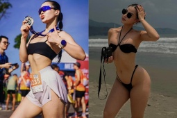 Hot girl Trâm Anh gây tranh cãi vì ăn mặc gợi cảm khi chạy 21km, vòng ba 96 cm nhờ gym