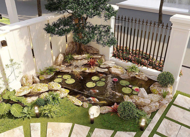 Tổ ấm mới của Thành Chung có cả sân vườn, hồ bơi, bể cá. Ảnh: My House Design