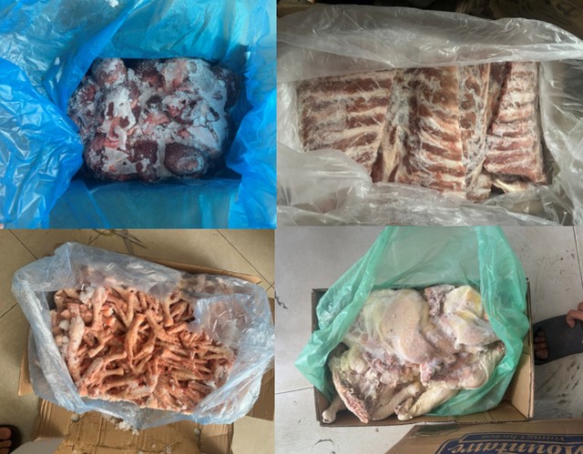 Cận cảnh số thực phẩm đông lạnh vừa được phát hiện tại địa điểm kinh doanh của Công ty TNHH xuất nhập khẩu Thịnh Phát Food, tại Quảng Bình.
