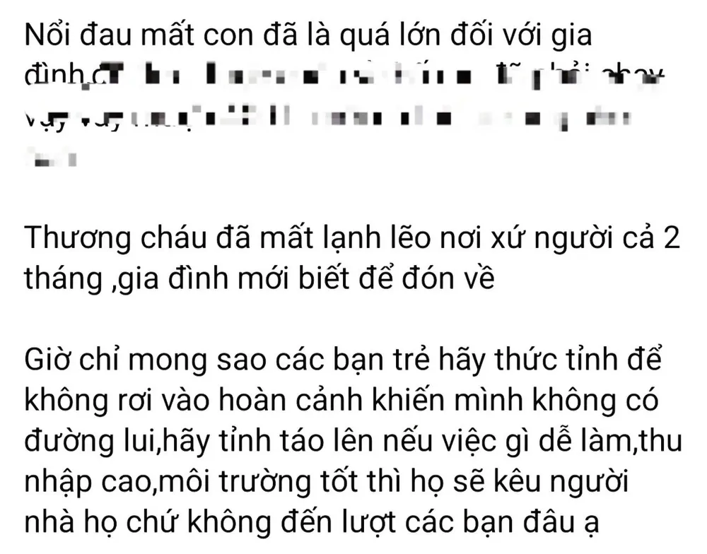 Người thân anh Đ viết bài bày tỏ đau xót kèm cảnh báo trên mạng xã hội. Ảnh chụp màn hình