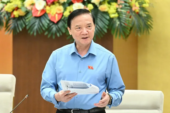 Phó Chủ tịch Quốc hội Nguyễn Khắc Định phát biểu tại phiên họp. Ảnh: QH