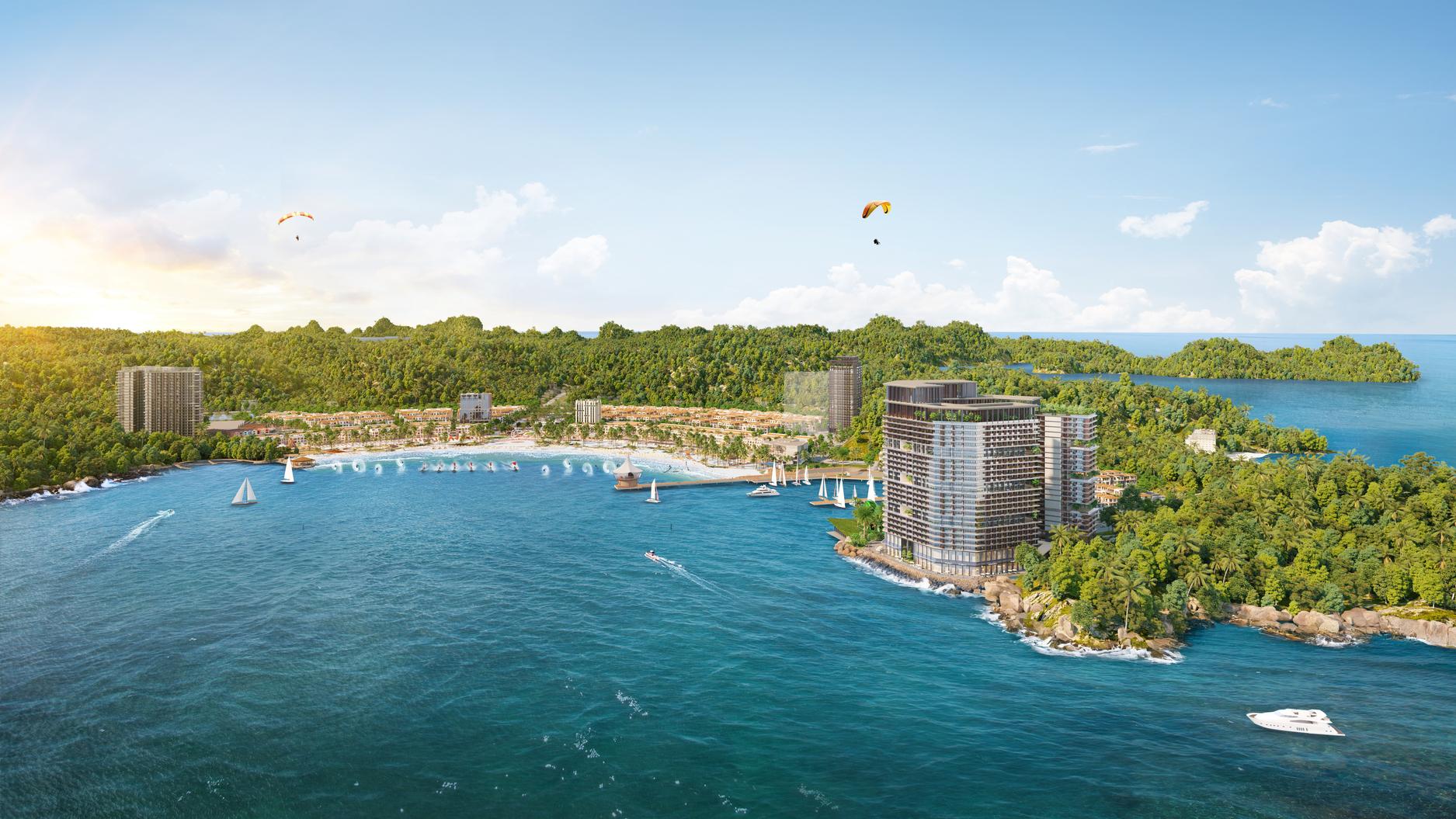 Dự án Thành phố Vịnh trung tâm Xanh Island nổi bật giữa vịnh di sản (Ảnh: Sun Property)