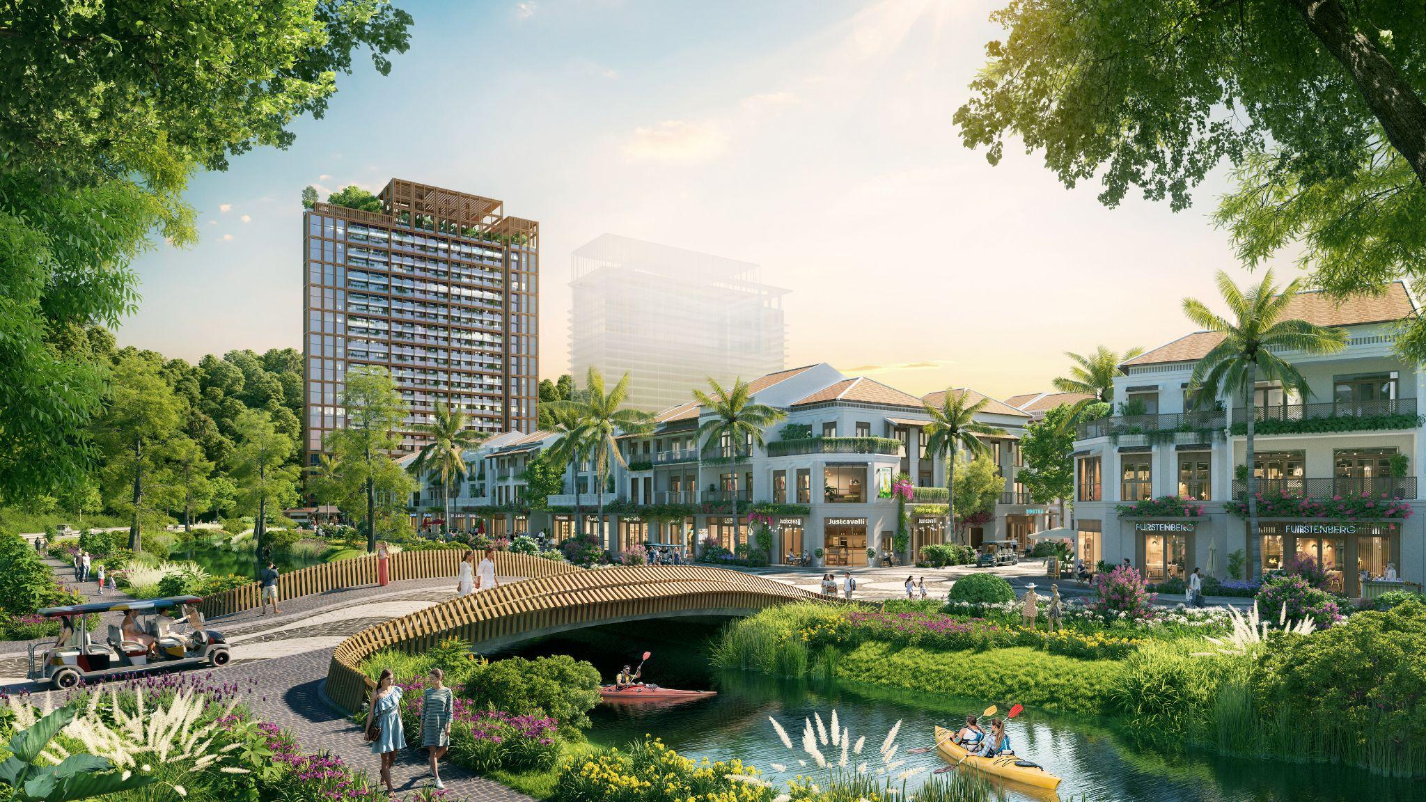Kiến trúc tòa tháp The Xanh 2 hòa quyện tinh tế trong tổng thể cảnh quan (Ảnh: Sun Property)