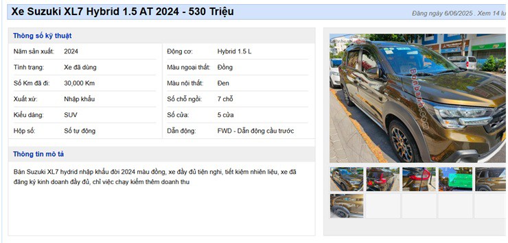 Một chiếc Suzuki XL7 Hybrid đã qua sử dụng được rao bán (Ảnh: Chụp màn hình).