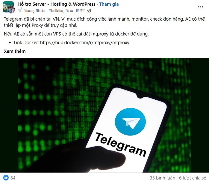 Một tài khoản chia sẻ thủ thuật dùng Telegram sau khi bị chặn