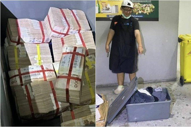 Phát hiện hơn 9,5 tỷ đồng trong hộp nhựa gần khu rác ở chung cư. Ảnh: The Thaiger