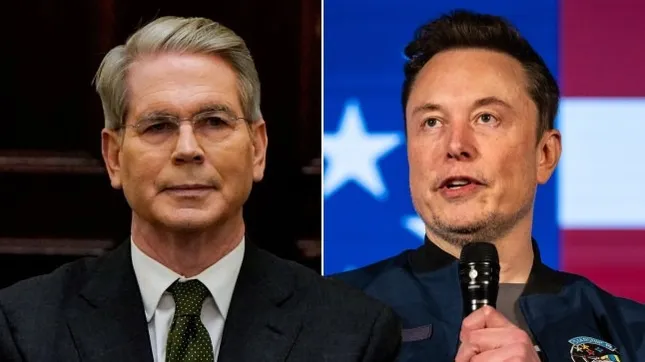 Tỷ phú công nghệ Elon Musk và Bộ trưởng Tài chính Mỹ Scott Bessent. (Ảnh: Reuters/Getty Images)
