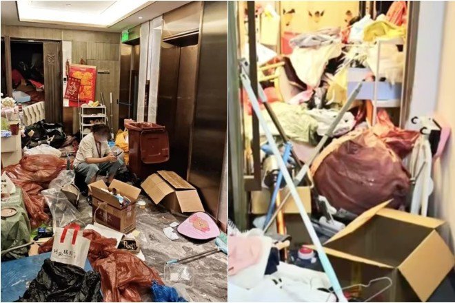 Phú bà ở căn hộ triệu đô, tích trữ rác khắp nơi, nhà bốc mùi hôi hám. Ảnh: SCMP