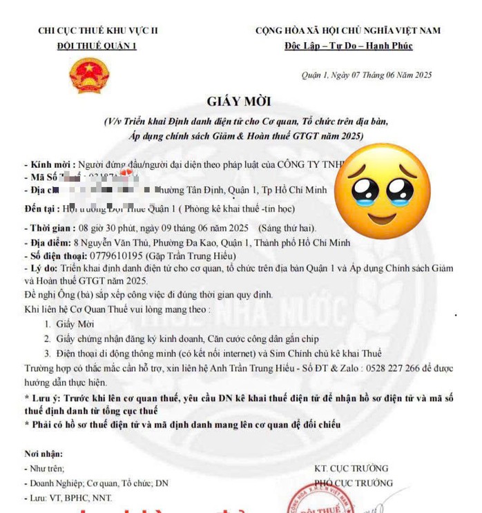 Chi cục Thuế khu vực II (TP HCM) khẳng định giấy mời này là giả mạo, nhằm thực hiện các hành vi lừa đảo.
