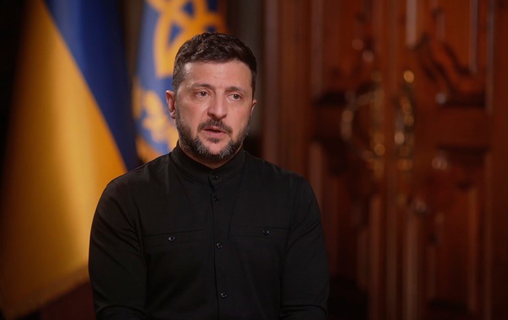 Tổng thống Ukraine Volodymyr Zelensky trả lời phỏng vấn của đài ABC News. Ảnh: ABC News.