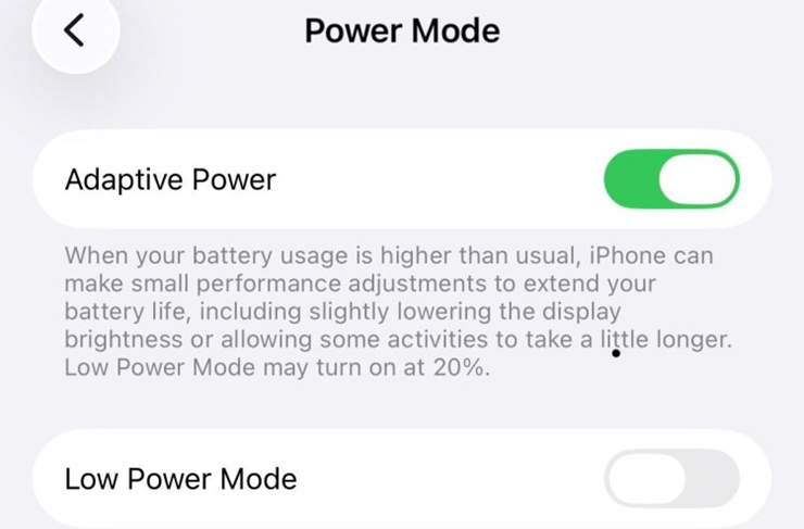 Chế độ Adaptive Power mới trên iOS 26 hứa hẹn cải thiện thời lượng pin iPhone.