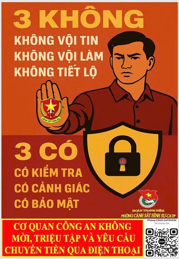 Công an liên tục đưa ra những khuyến cáo, nguyên tắc vàng để người dân ghi nhớ, tránh là nạn nhân lừa đảo. Ảnh: Công an TPHCM.