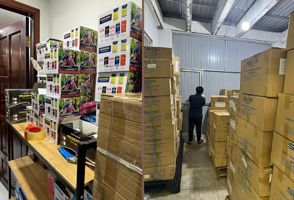 Công an thu giữ lượng lớn thực phẩm chức năng. Ảnh: CA