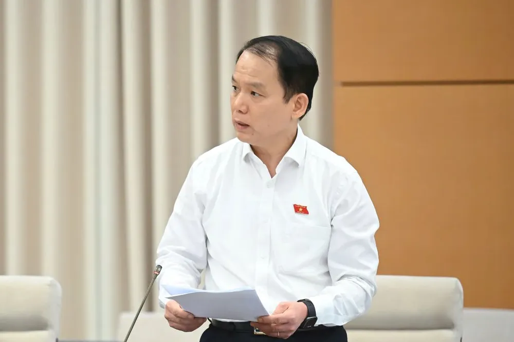 Chủ nhiệm Ủy ban Pháp luật và Tư pháp Hoàng Thanh Tùng trình bày báo cáo thẩm tra. Ảnh: QH