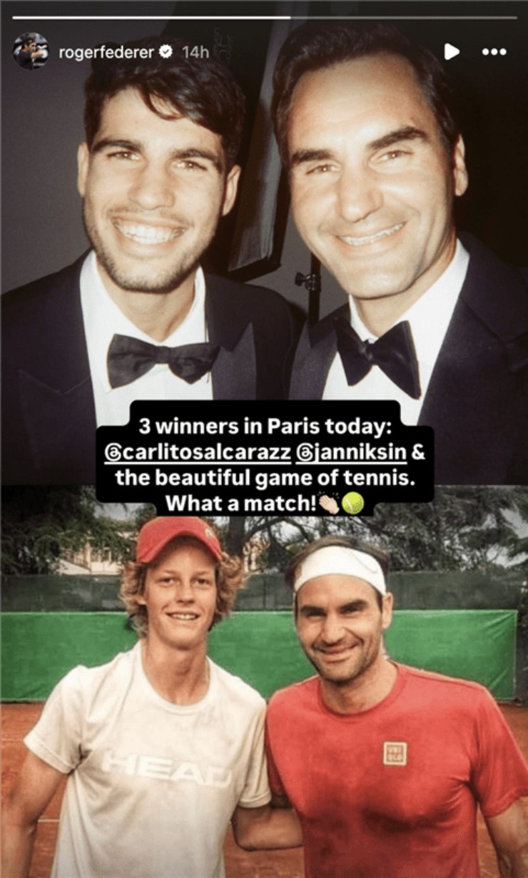 Federer đăng ảnh chụp cùng Sinner, Alcaraz và ngợi ca trận đấu tạo ra 3 giá trị đỉnh cao