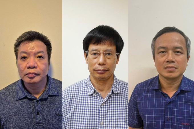 Các bị can Tống Hải Nam, Nguyễn Gia Liêm và Phạm Viết Hương (từ trái qua phải). Ảnh: Bộ Công an