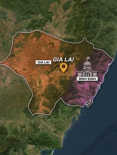 Vị trí của Gia Lai và Bình Định sau sáp nhập.