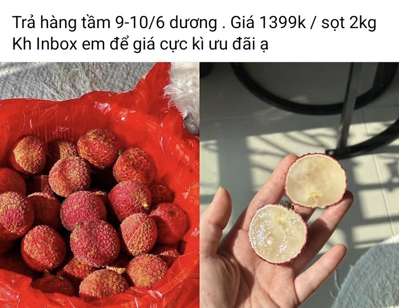 Vải thiều Trung Quốc đang được bán với giá lên tới 700 nghìn đồng/kg tại Việt Nam. (Ảnh chụp màn hình)
