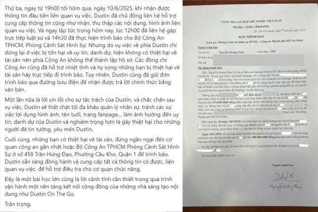 MC Dustin gửi lời xin lỗi khán giả về lùm xùm scam vé concert ATVNCG, đồng thời kêu gọi "người trong cuộc" đến trình báo cơ quan để được hỗ trợ giải quyết.