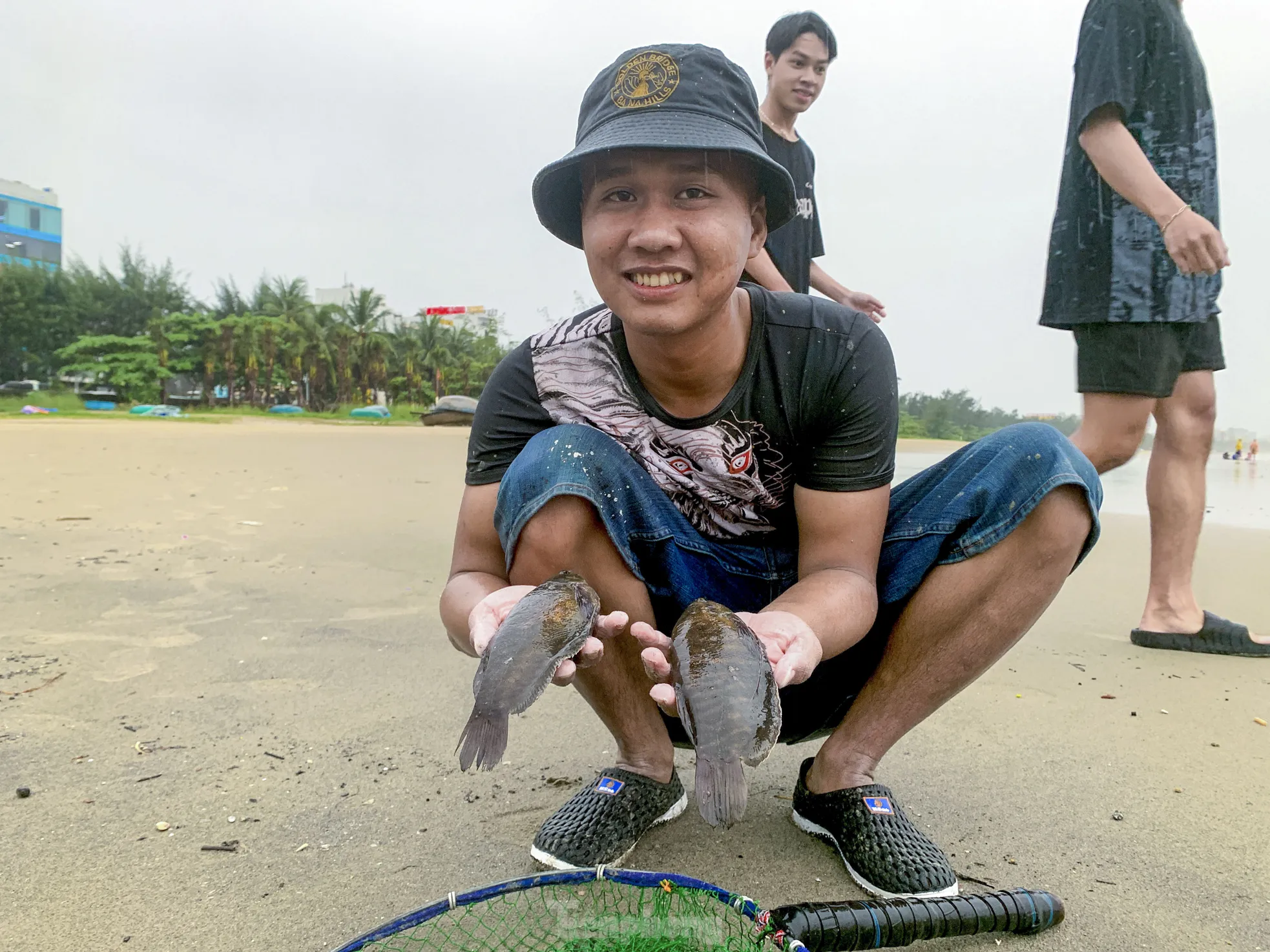 Anh Nguyễn Đình Huy (trú quận Cẩm Lệ) cho biết, mỗi khi có mưa bão, cá nước ngọt ở các ao, hồ, sông ngòi trong nội thành sẽ theo dòng nước chảy mạnh qua hệ thống cống, kênh mương rồi trôi ra biển qua các cửa xả. Khi gặp nước mặn, nhiều con bị đuối hoặc sốc môi trường, nổi lên gần bờ nên dễ bắt.