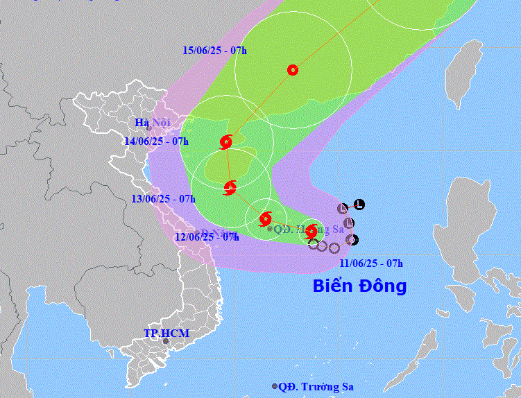 Dự báo đường đi mới nhất của bão số 1.