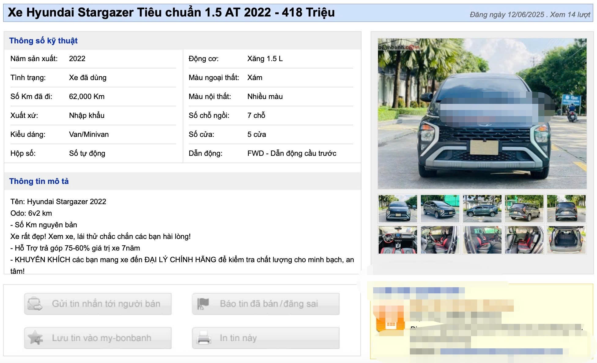Tin rao bán xe. (Ảnh chụp màn hình)