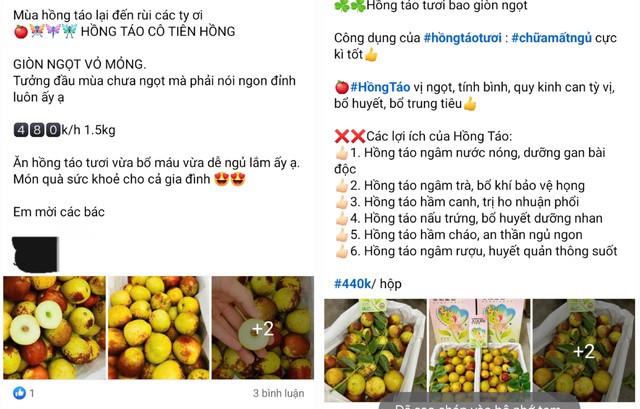 Nhiều người rao bán hồng táo tươi trên chợ online. Ảnh chụp màn hình.