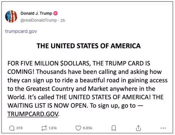 Thông báo từ Tổng thống Trump trên mạng xã hội Truth Social